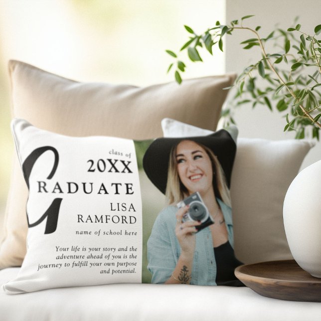 Minimal Graduate Photo & Quote Keepsake Gift Decorative Cushion (Creator Uploaded)