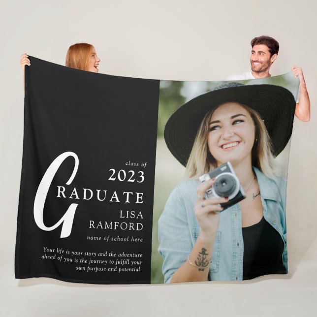 Minimal Graduate Photo & Quote Keepsake Gift Fleece Blanket (In Situ)