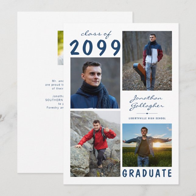 Minimal Graduation 5 Photo Collage Script Announcement (Front/Back)