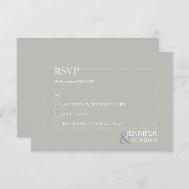 Minimal Granite Grey ﻿Modern Wedding RSVP Card (Front/Back)