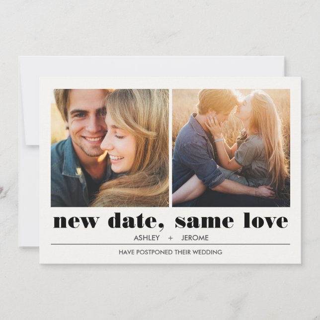Minimal Graphic | 2 Photos Wedding Postponement Card (Front)