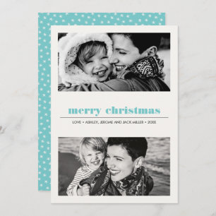 Minimal Graphic Aqua Merry Christmas 2 Photo Card