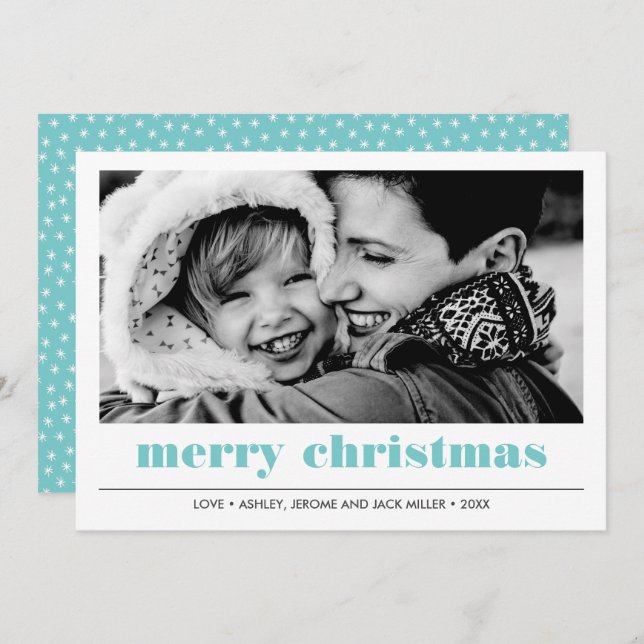 Minimal Graphic | Aqua Merry Christmas Photo Card (Front/Back)