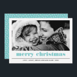 Minimal Graphic | Aqua Merry Christmas Photo Card<br><div class="desc">Contemporary and minimal bold graphic trendy aqua blue typography "Merry Christmas" photo card. 
The back of the card features a pop of coordinating colour with a winter star pattern
Any colour available upon request</div>