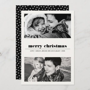 Minimal Graphic   Black Merry Christmas 2 Photo Card