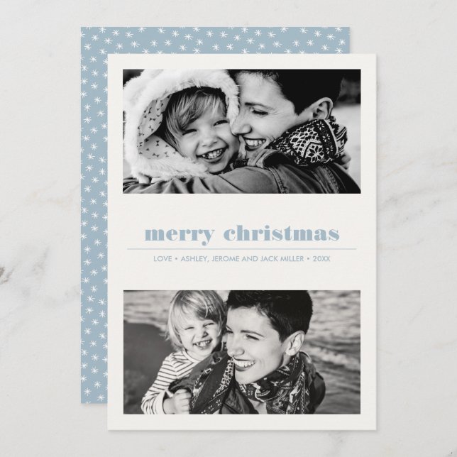 Minimal Graphic | Blue Merry Christmas 2 Photo Card (Front/Back)