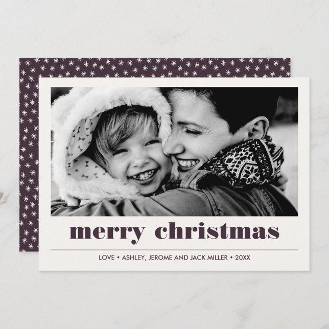 Minimal Graphic | Burgundy Merry Christmas Photo Card (Front/Back)