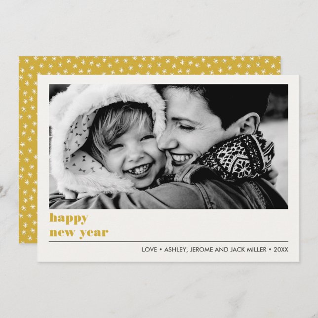 Minimal Graphic | Gold  Happy new Year Photo Card (Front/Back)