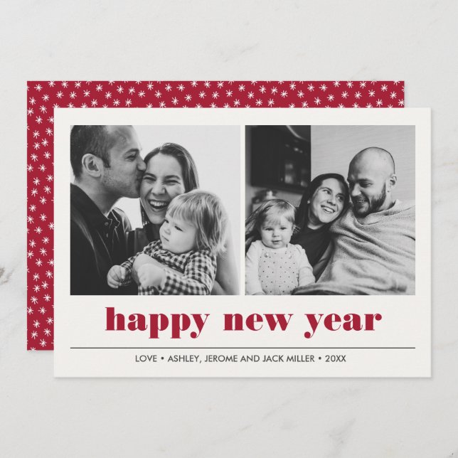 Minimal Graphic | Happy new year collage 2 Photo Card (Front/Back)