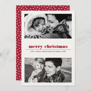 Minimal Graphic   RED Merry Christmas 2 Photo Card