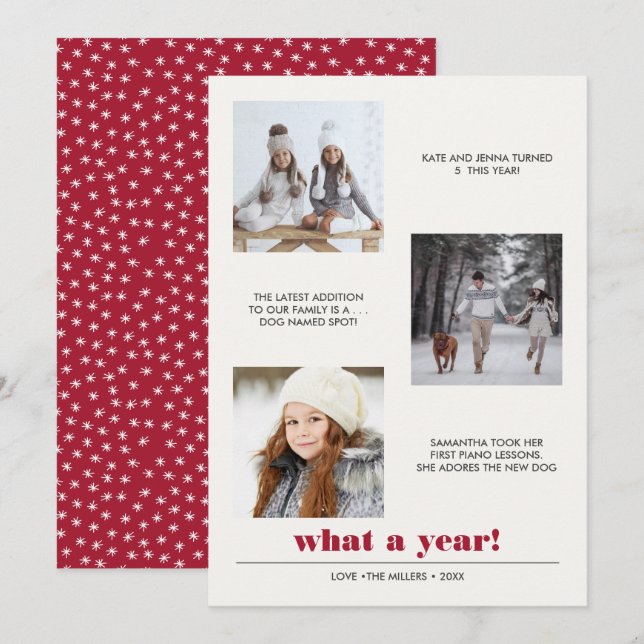 Minimal Graphic | Year in review 3 photo collage Card (Front/Back)