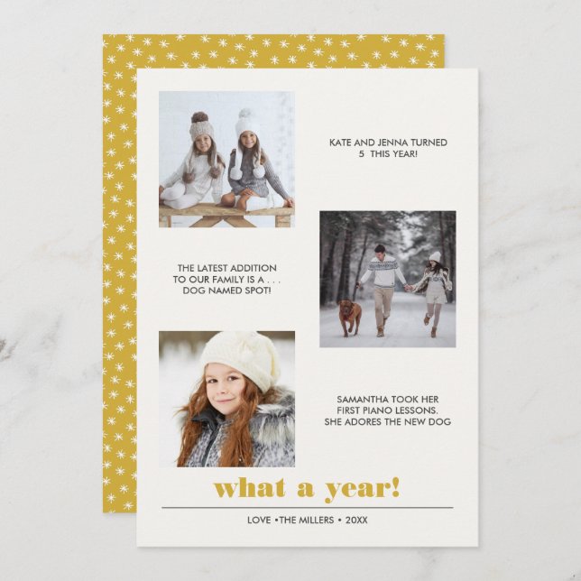 Minimal Graphic | Year in review 3 photo collage Card (Front/Back)