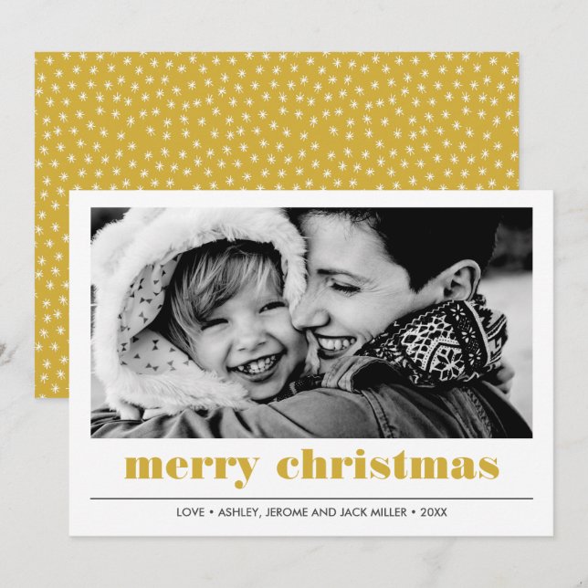 Minimal Graphic | Yellow Merry Christmas Photo Card (Front/Back)