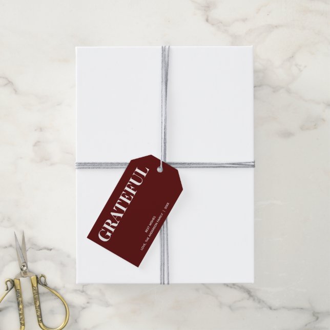 Minimal GRATEFUL Dark Red Gift Tags (With Twine)