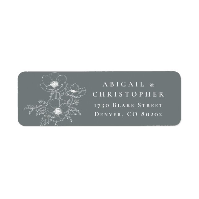 Minimal Gray Anemone Art Floral Return Address Label (Front)