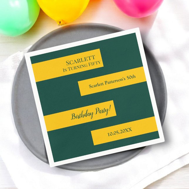 Minimal Green And Gold Elegant Chic 50th Birthday Napkin (Creator Uploaded)