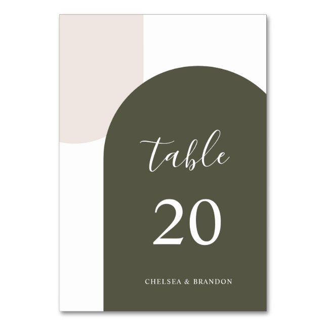 Minimal Green Beige Boho Arch Wedding Table Number (Back)