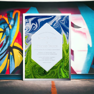 Minimal Green Blue Sky Landscape Abstract Wedding