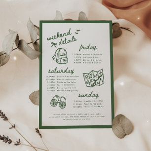 Minimal Green Camp Bachelorette Weekend Itinerary Enclosure Card