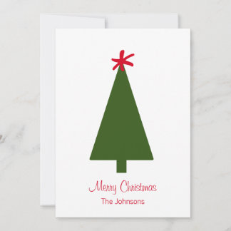Minimal Green Christmas Tree Red Snowflake Simple Holiday Card