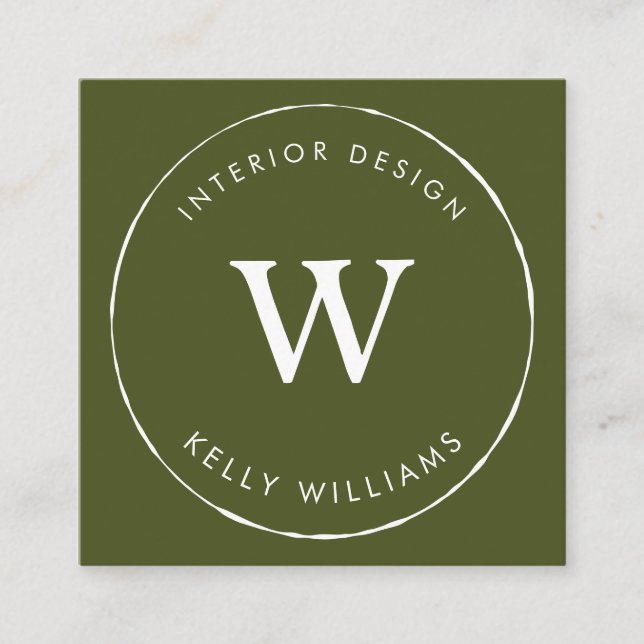 Minimal Green Circle Business Monogram Branding Square Business Card (Front)
