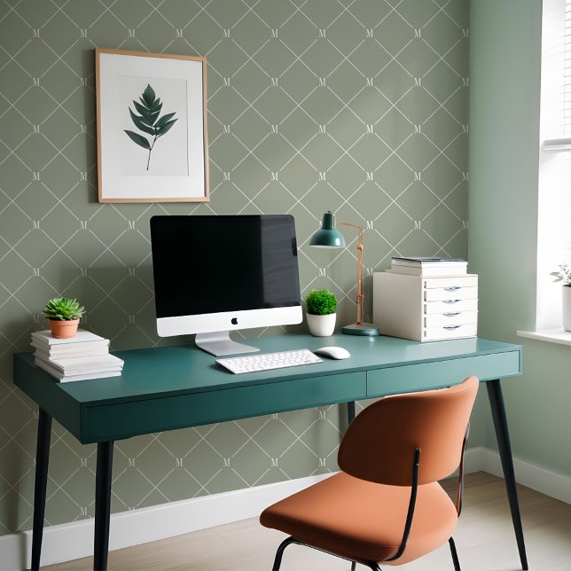 Minimal Green Diagonal Chequered Monogram Pattern Wallpaper (Minimal Green Diagonal Checkered Monogram Pattern Wallpaper)