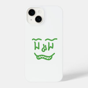 Minimal Green Doodle Face iPhone Case - Modern Art