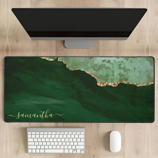 Minimal Green Emerald Custom Desk Mat (Custom gift desk mat)