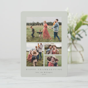 Minimal Green Frame 4 Photo Happy Thanksgiving Holiday Card