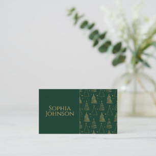 Minimal Green Gold Christmas Tree Business Card
