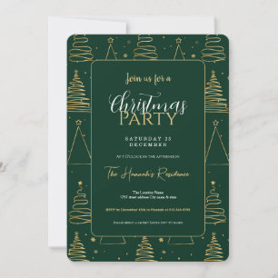 Minimal Green Gold Christmas Tree Invitation