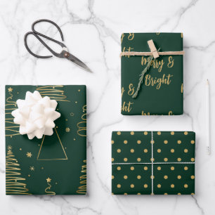 Minimal Green Gold Christmas Tree Wrapping Paper Sheet