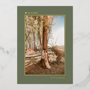 Minimal Green Gold Married Elopement Announcement