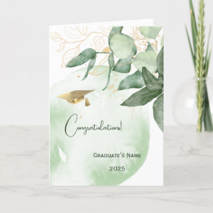 Minimal Green Leaves Personalised Graduation Card