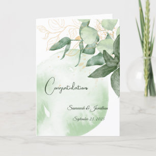 Minimal Green Leaves Personalised Wedding Card
