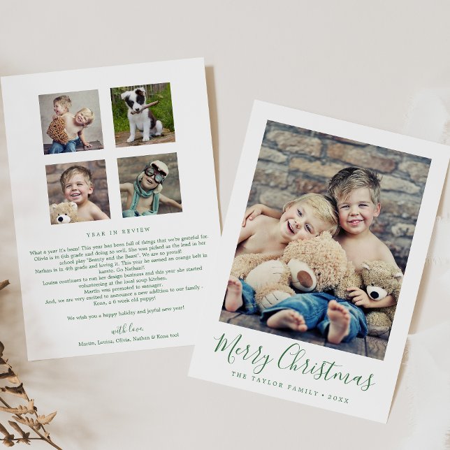 Minimal Green Merry Christmas Year In Review Holiday Card (Creator Uploaded)