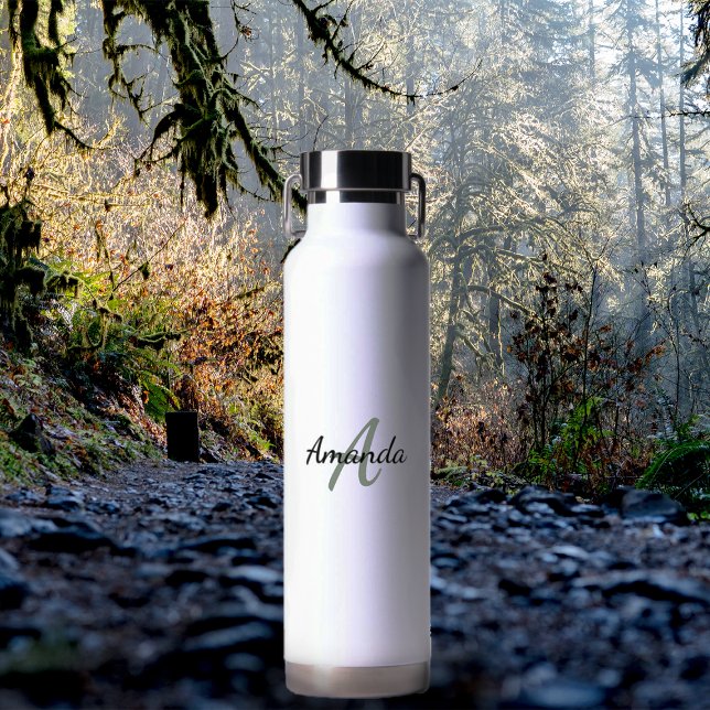 Minimal Green Monogrammed Name & Initial  Water Bottle (Creator Uploaded)