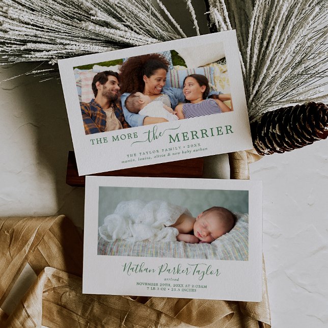 Minimal Green More The Merrier Birth Announcement (Creator Uploaded)