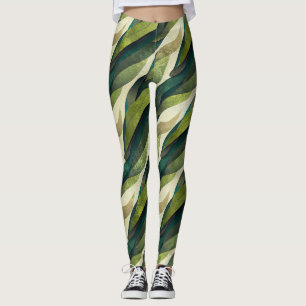 Minimal Green Olive Abstract Deco Pattern Leggings