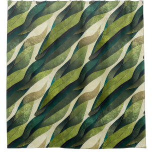 Minimal Green Olive Abstract Deco Pattern Shower Curtain