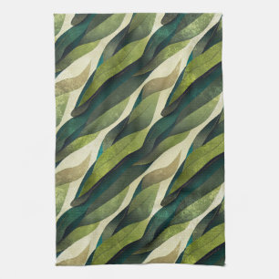 Minimal Green Olive Abstract Deco Pattern Tea Towel