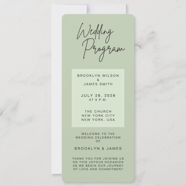 Minimal Green Sage Wedding Programs (Front)