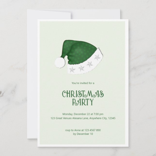 Minimal Green Santa Hat Christmas Party Invitation (Front)