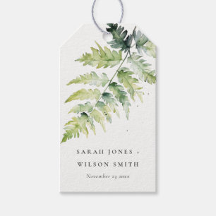 Minimal Green Watercolor Fern Foliage Wedding Gift Tags