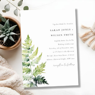 Minimal Green Watercolor Fern Foliage Wedding Invitation