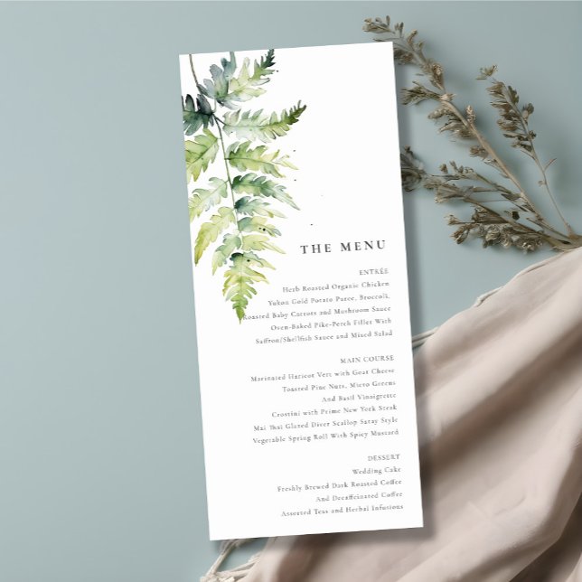 Minimal Green Watercolor Fern Foliage Wedding Menu (Creator Uploaded)