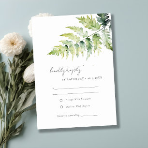 Minimal Green Watercolor Fern Foliage Wedding RSVP Card