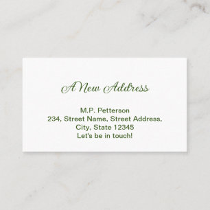 minimal green we have moved add name address text  business card