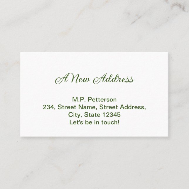 minimal green we have moved add name address text  business card (Front)