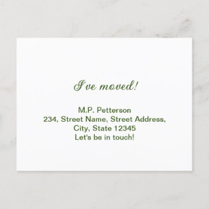 minimal green we have moved add name address text  postcard
